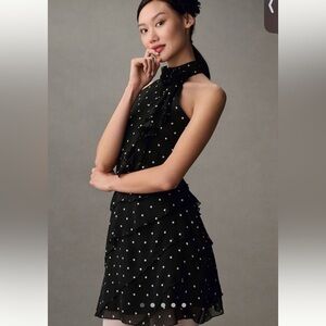 Halter rosette mini dress polka dot